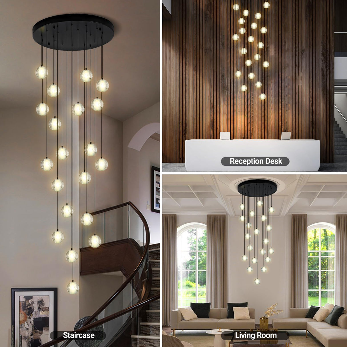 20-Lights High Ceiling Chandelier, Large LED Pendant Chandeliers with Crystal Bubble Ball