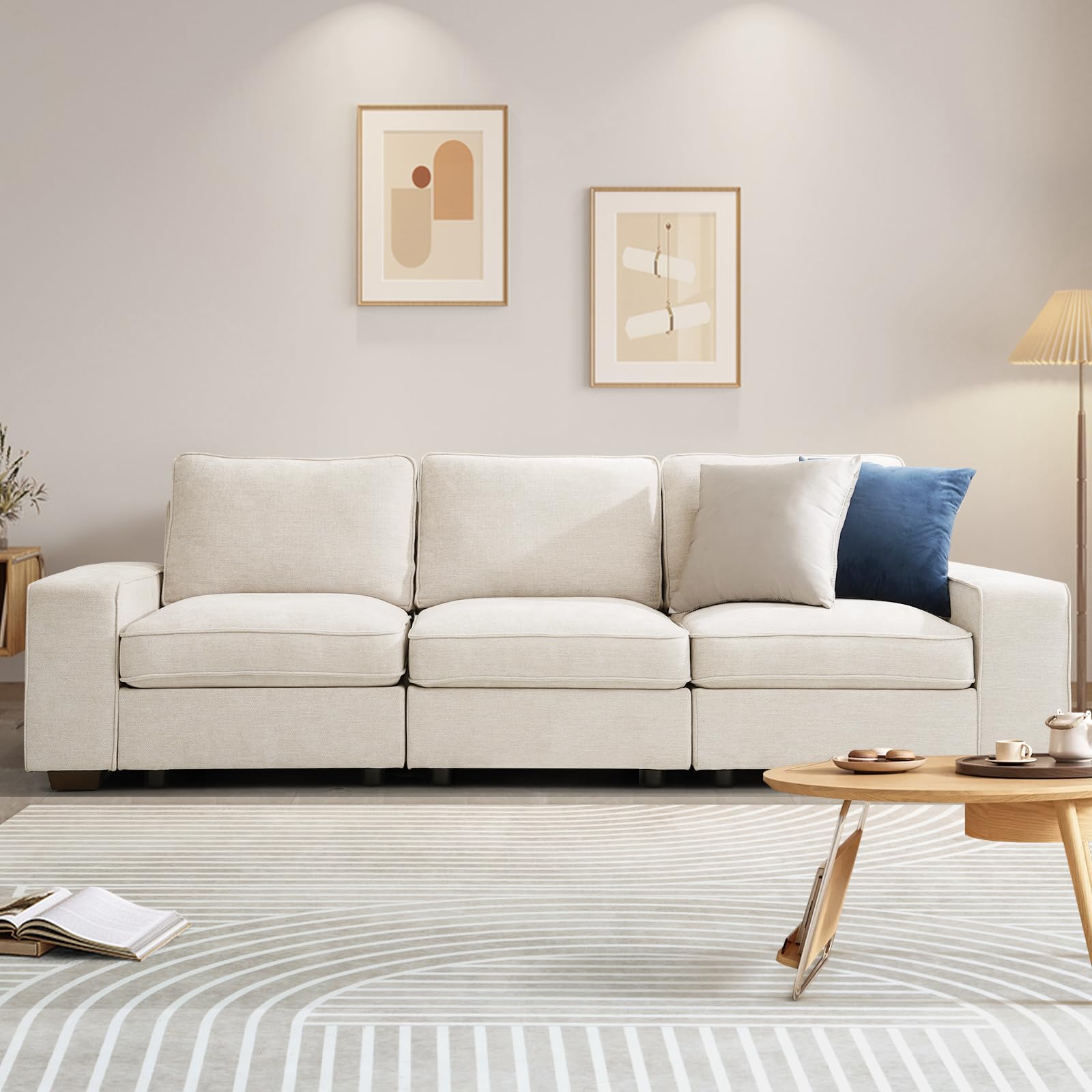3 Seater Sofa Couch with Storage Layer, Removable and Washable Cushion Cover