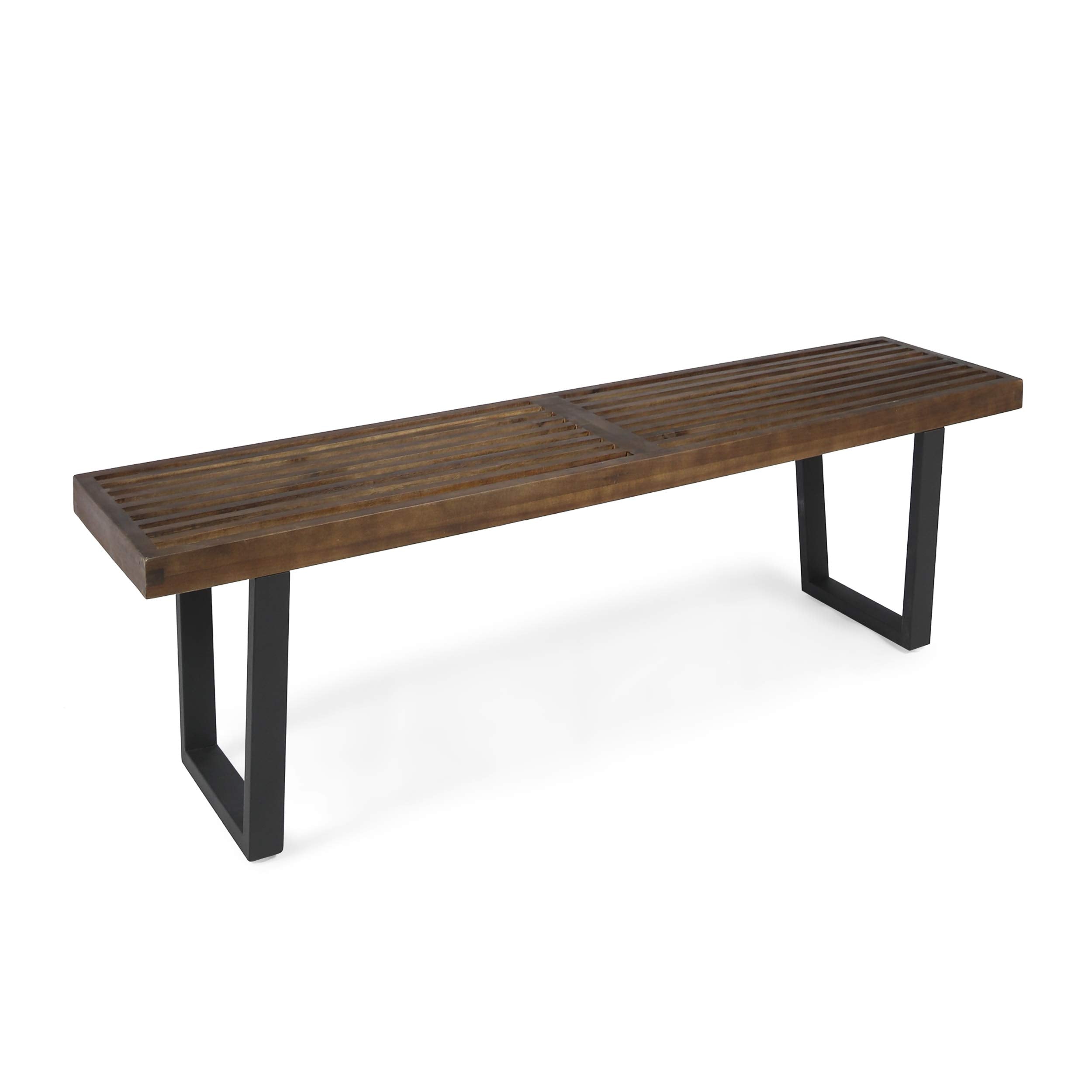 Patio Dining Bench, Acacia Wood with Iron Legs