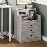 Nightstand Set 2,Gray Nightstand with Charging Station & Hutch