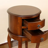 Solid Wood End Table with Drawer, Round Side Storage Table Nightstand, Living Room