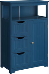 Bathroom Floor Cabinet Wooden Storage Organizer with 1 Door and 3 Drawers, Free-Standing Cupboard