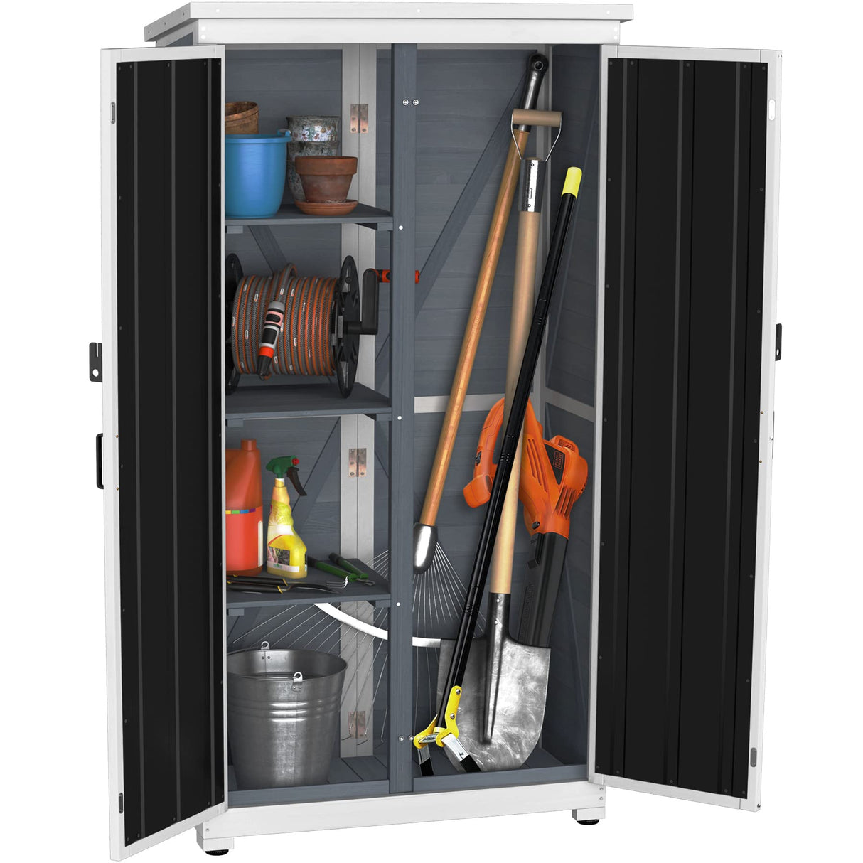 Outdoor Storage Cabinet Wood & Metal Garden Shed