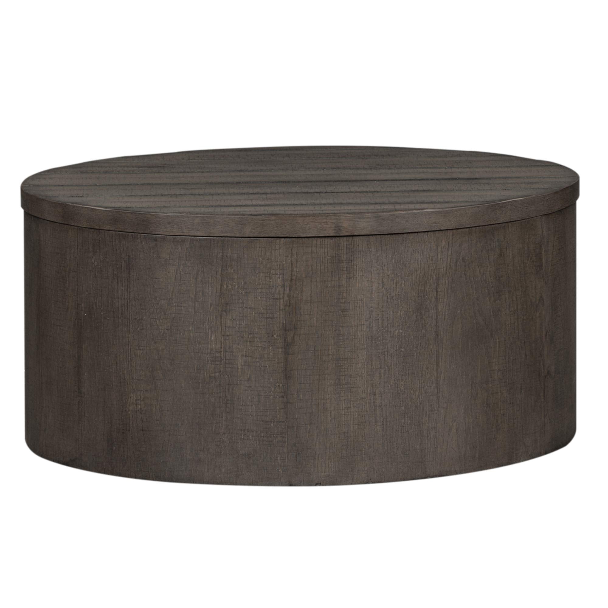 Modern Farmhouse Drum Cocktail Table, W38 x D38 x H18, Dark Gray