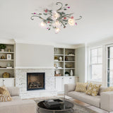 5-Light Ceramic Rose Ceiling Light with Glass Lampshade