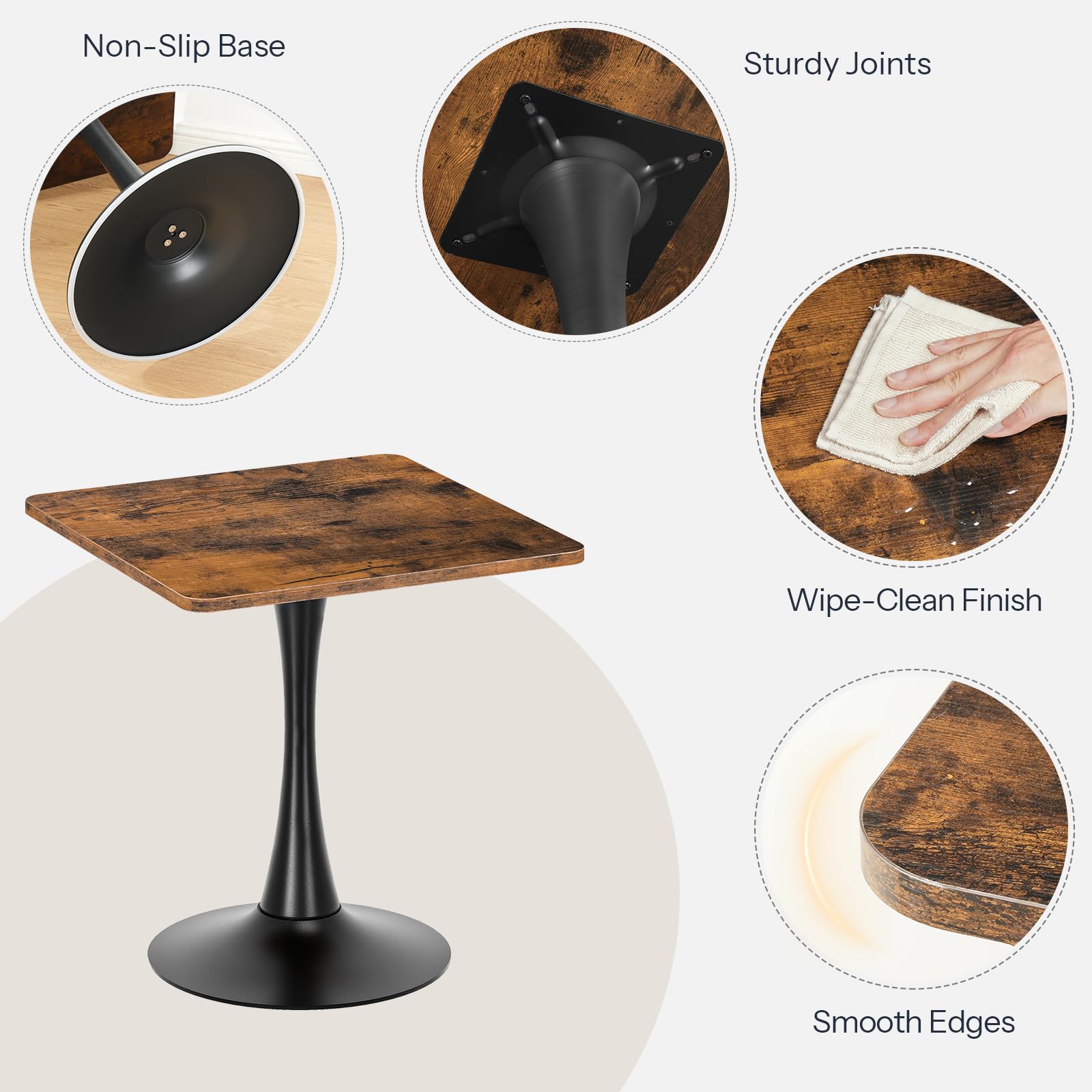 Square Dining Table for 2 - 27.6" Small Space Kitchen Table with Heavy Base