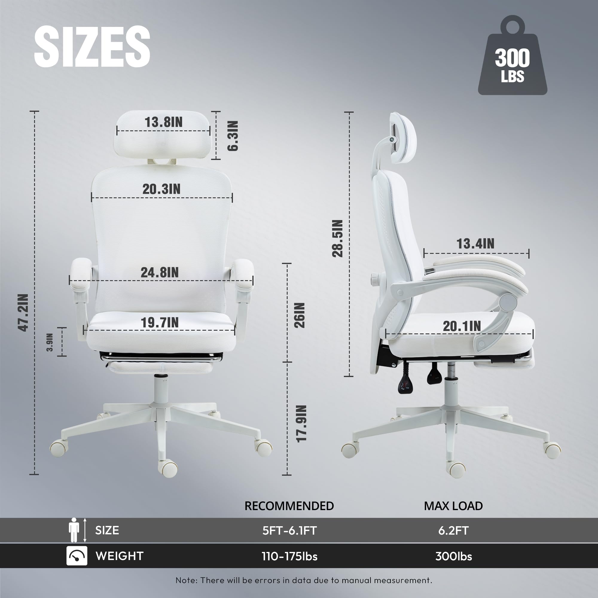 Dowinx Ergonomic Office Chair,Breathable Mesh Computer Chair with Pocket Spring Cushion,Comfy Desk Chair with Adjustable Lumbar Support and Headrest,Steel Base Swivel Task Chair with Footrest,White