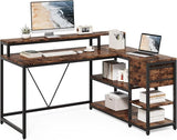 55-Inch L-Shaped Computer Desk, Reversible Computer Desk with Drawers