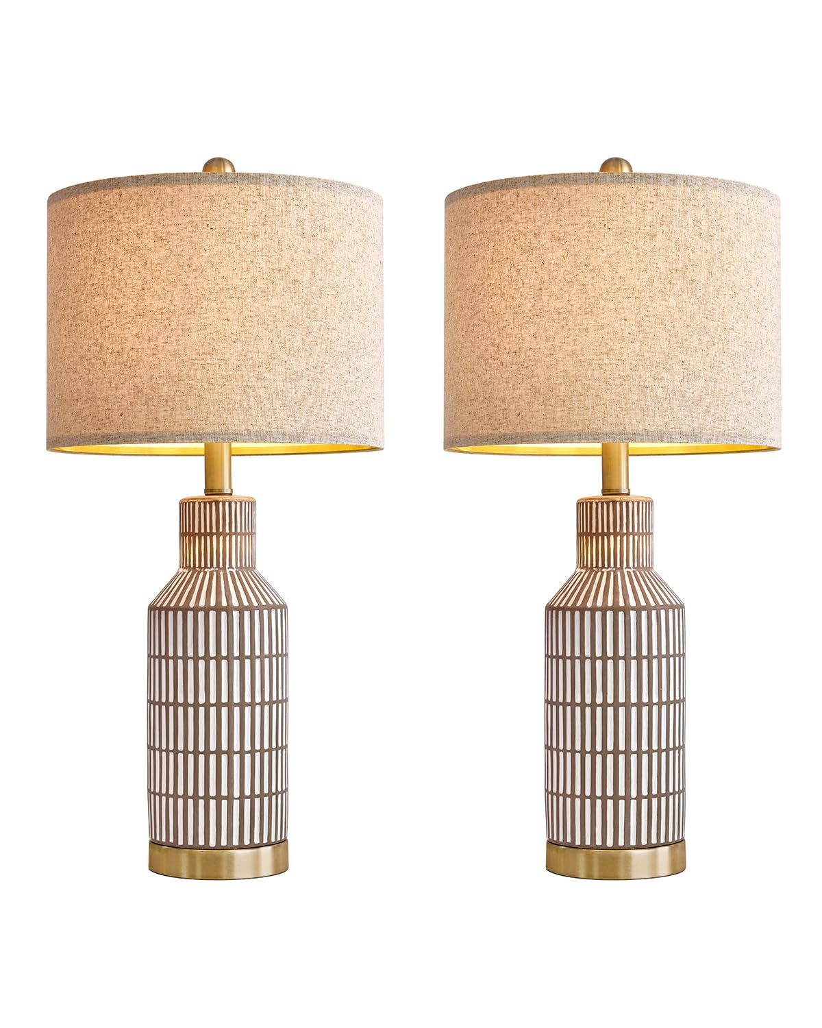 Lamps Set of 2 - Table Lamps for Bedroom - Modern Living Room Lamps - Brown Ceramic