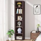 70.9 Inch Tall Narrow Bookcase, Modern White Corner Bookcase with Storage