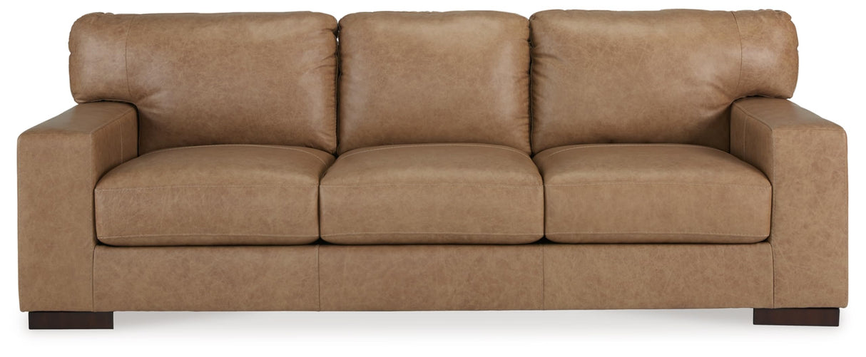 Lombardia Contemporary Leather Match Sofa, Light Brown