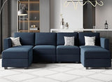 Modular Sectional Sofa with Reversible Chaises Velvet U Shaped Sectional