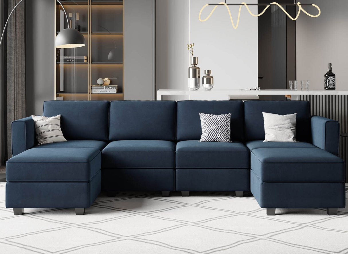 Modular Sectional Sofa U Shaped Velvet Couch with Reversible Chaise Oversized Couch