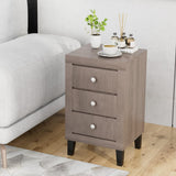 Nightstand with 3 Drawers Set of 2, 26.5" Wood End Side Table w/Handles & Rubber Solid Wood Legs