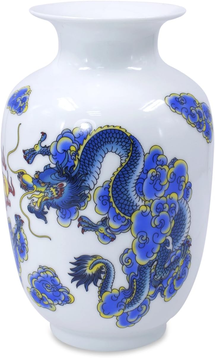 Blue and White Vase, Handmade Chinese Porcelain Flower Vase, Dragon Motif