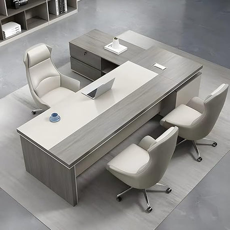 Modern L Shape Executive Desk with Lockable Drawer and Cable Management