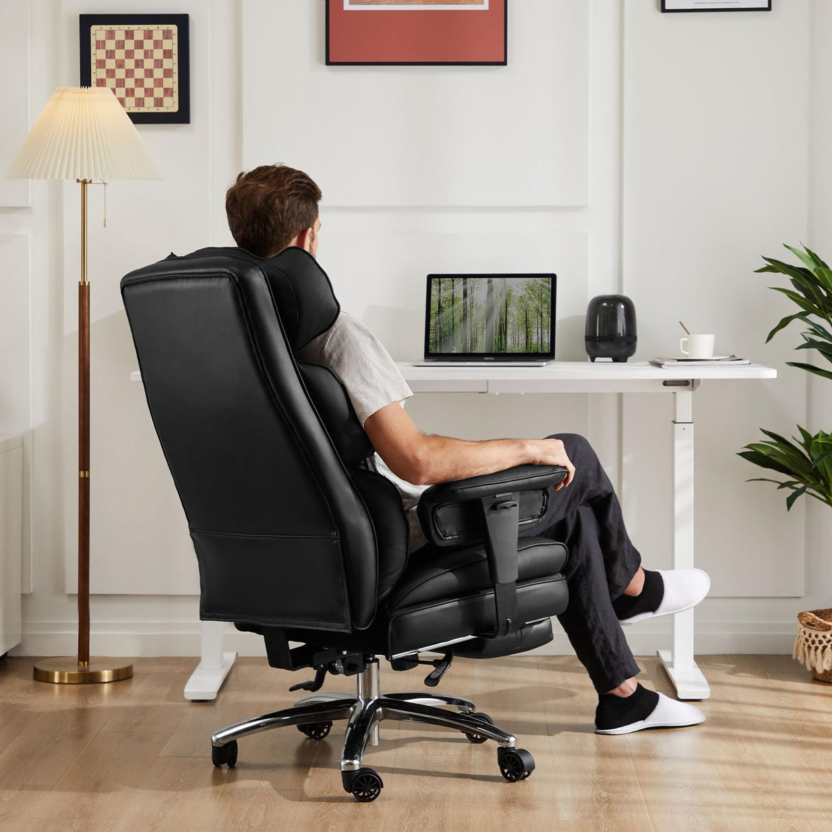 Home Office High Back Reclining Desk Chair with Footrest, Big and Tall Adjustable Height