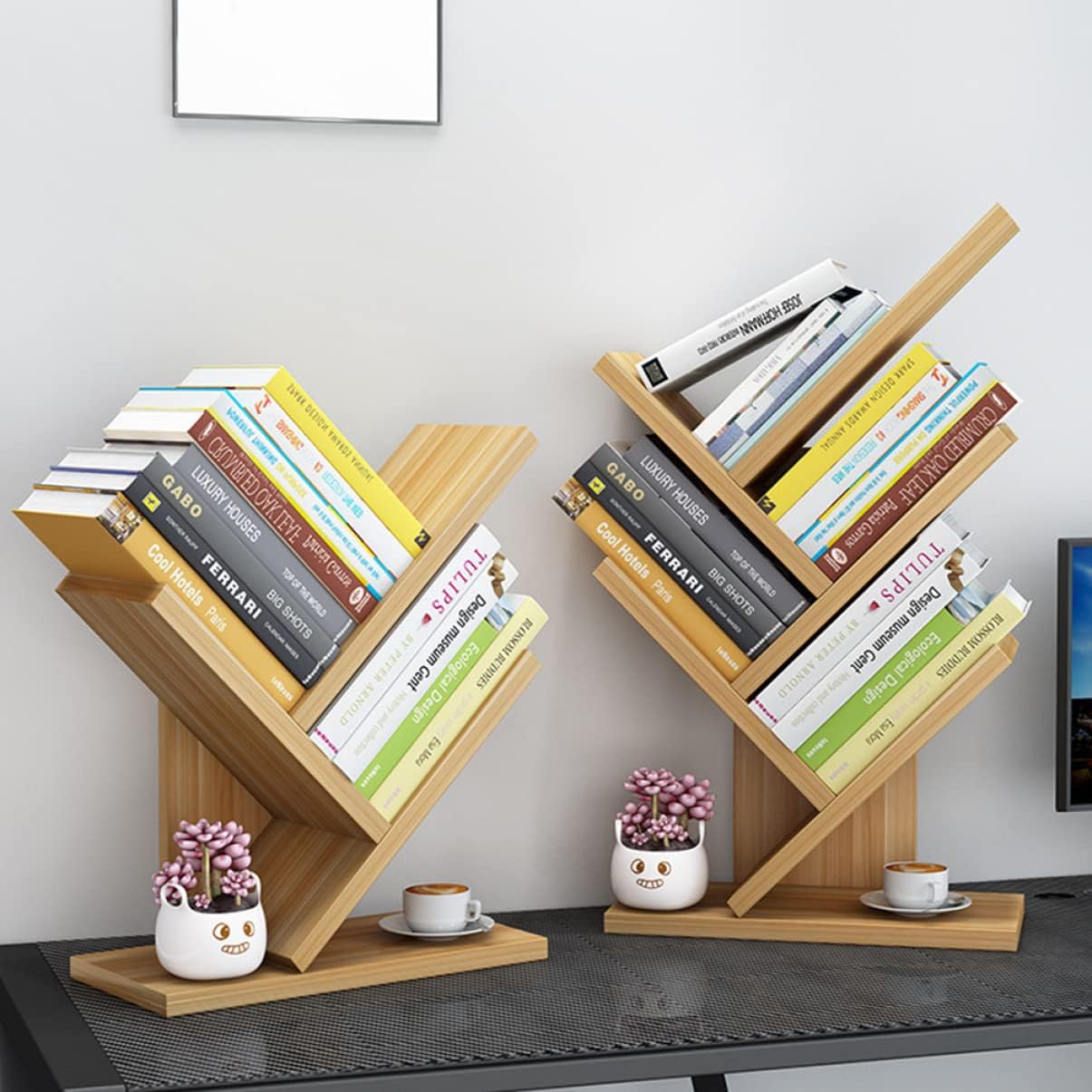 DOITOOL Wooden Bookshelf 3 Bookshelf Small Storage Bookcase Bookcases Desktop Wooden Rack Layers Tabletop Estanteria Fashion Tree Tabletop Bookshelf
