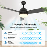 Ceiling Fans with Lights and Remote Control, Dimmable, 48-Inch, Black, Silent Motor, 3