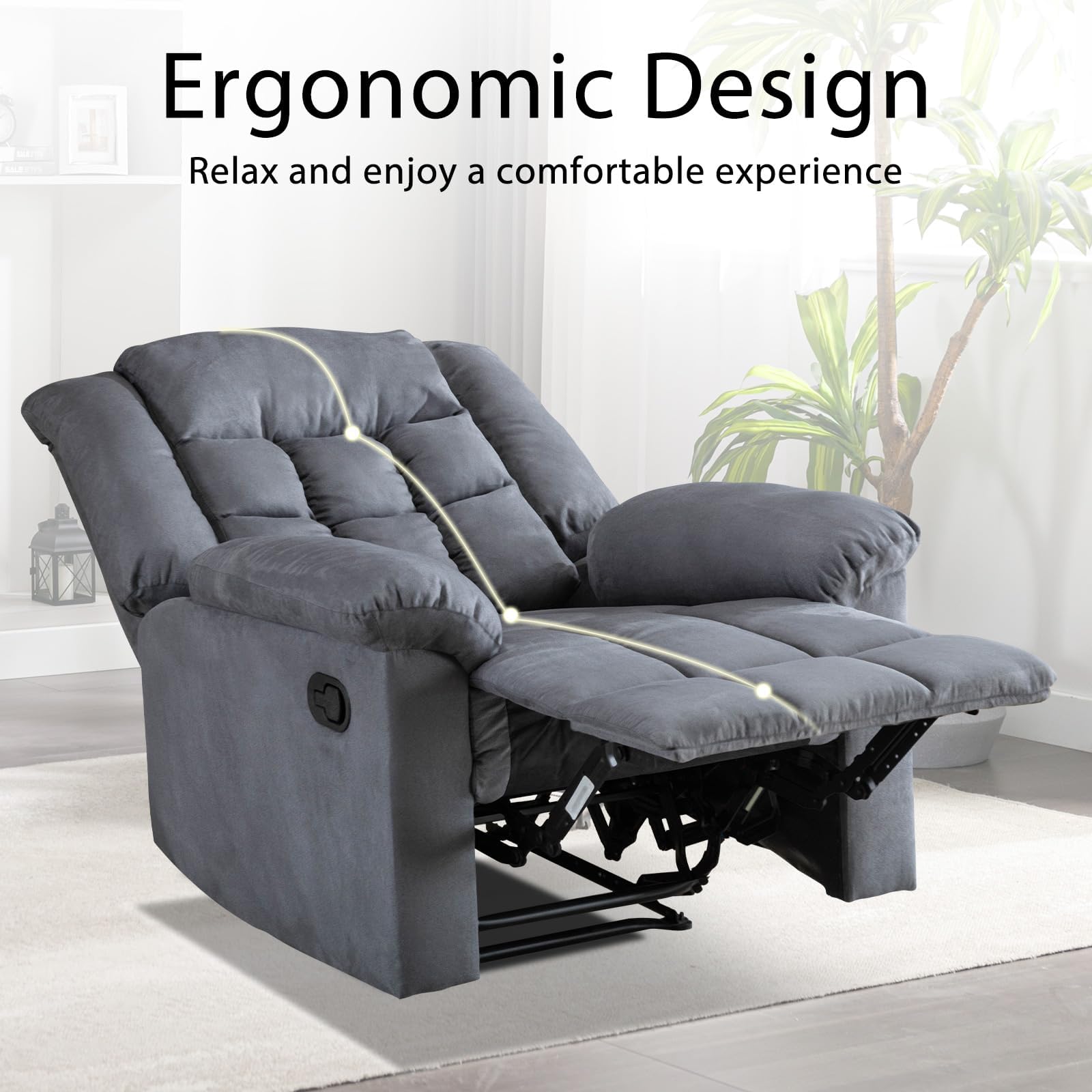 ComforTuff Duo Recliners – 2Pcs Manual Overstuffed Recliner Chairs with Padded Headrest