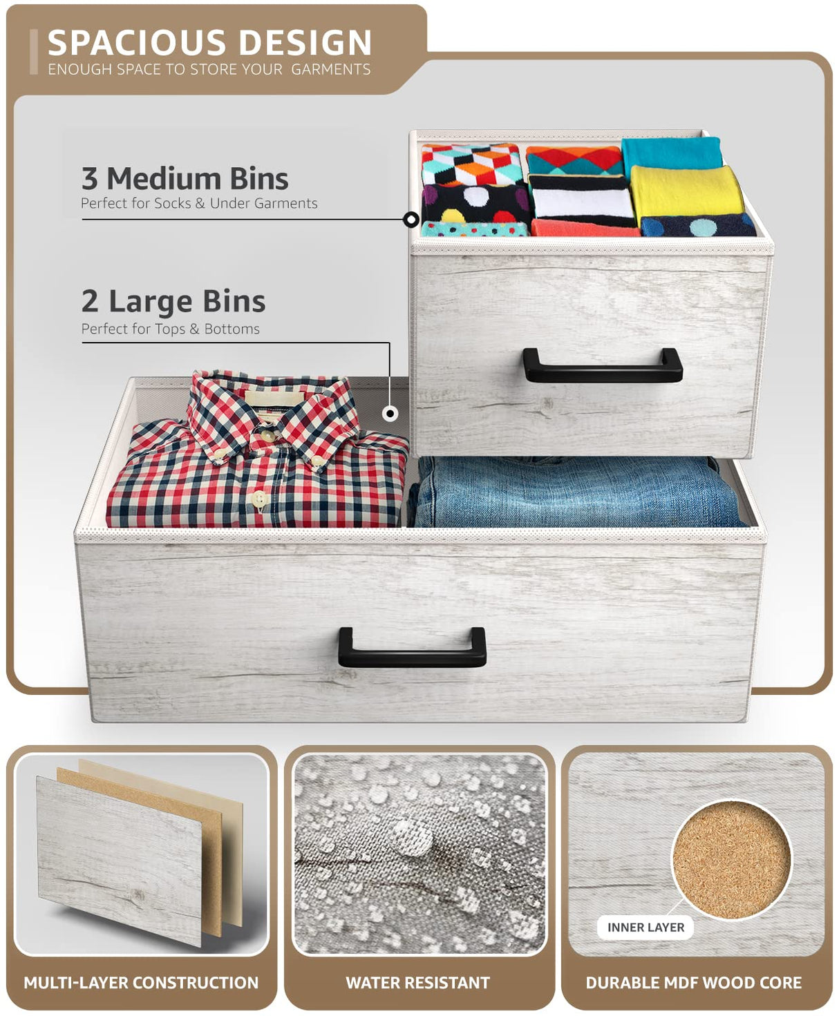 Dresser with 5 Faux Wood Drawers - Storage Unit Organizer Chest for Clothes