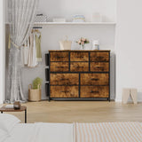 Bedroom, 10 Drawers Fabric Storage Drawer, Chest of Drawers for Bedroom with Hooks,