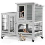 Rabbit Hutch with 2 Deeper No Leak Trays & 4 Casters, 37 Inch Rabbit Cage Pet House