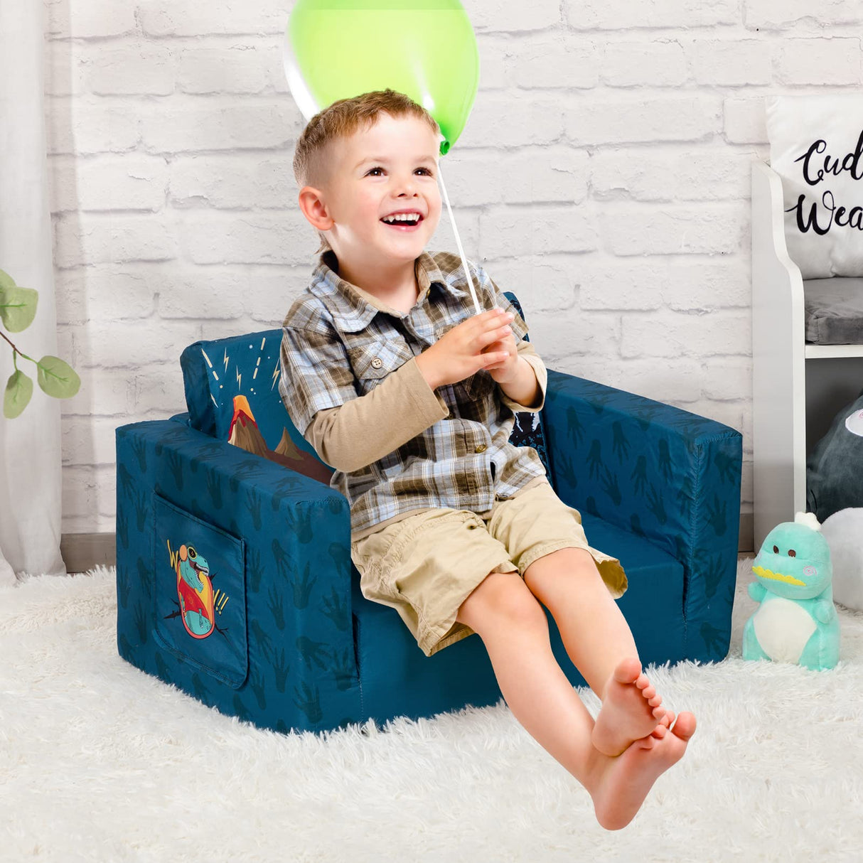 2-in-1 Flip Out Comfy Toddler Couch, Lovely Kids Chair Convertible Sofa to Lounger for Story/Nap Time