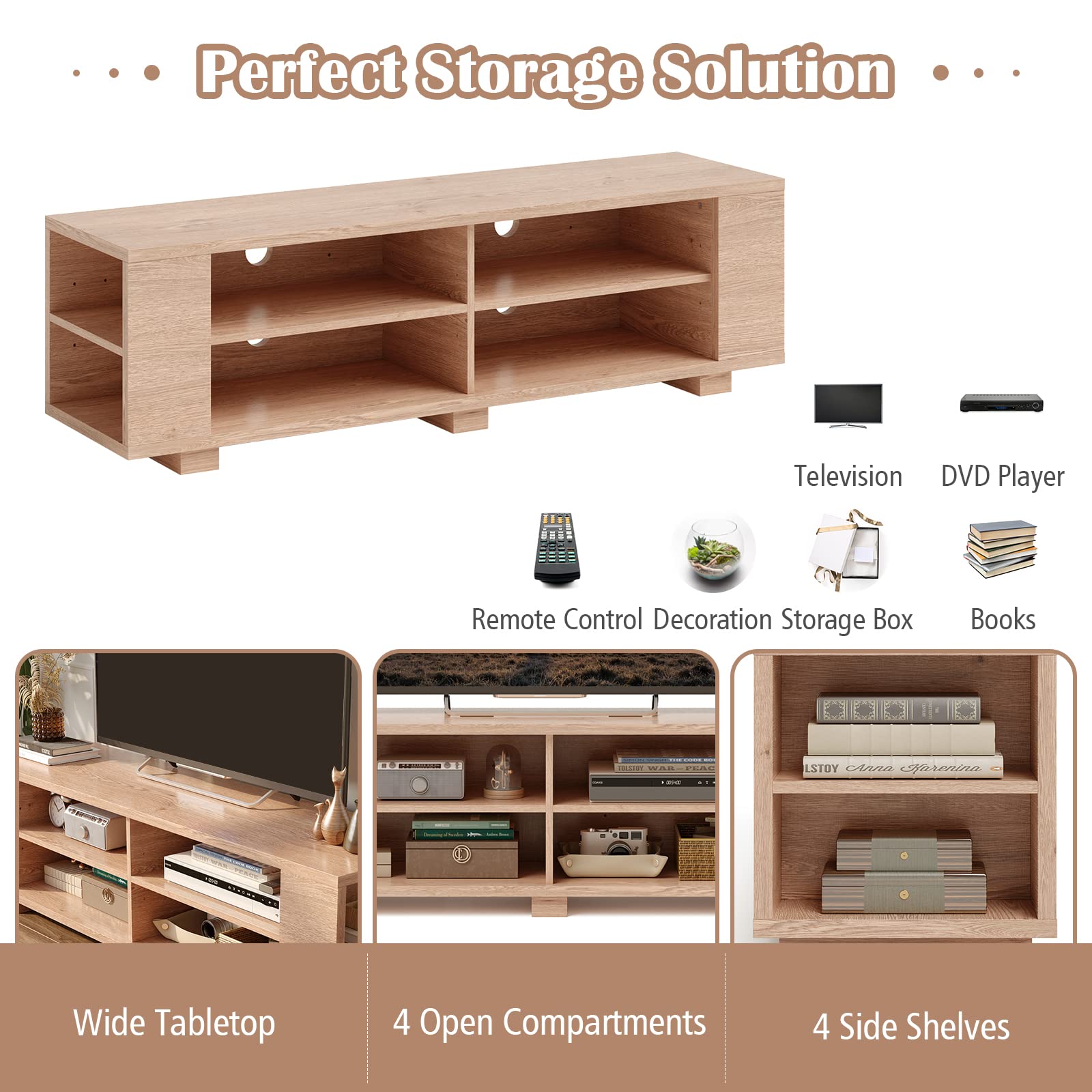 Wood TV Stand for TVs up to 65 Inch Flat Screen, Modern Entertainment Center