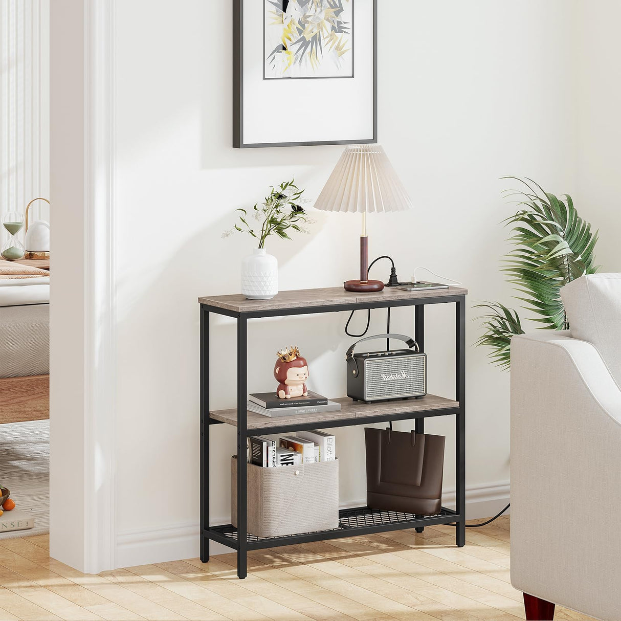 Console Table with Power Outlets, Entryway Table with Storage, Narrow Sofa Table