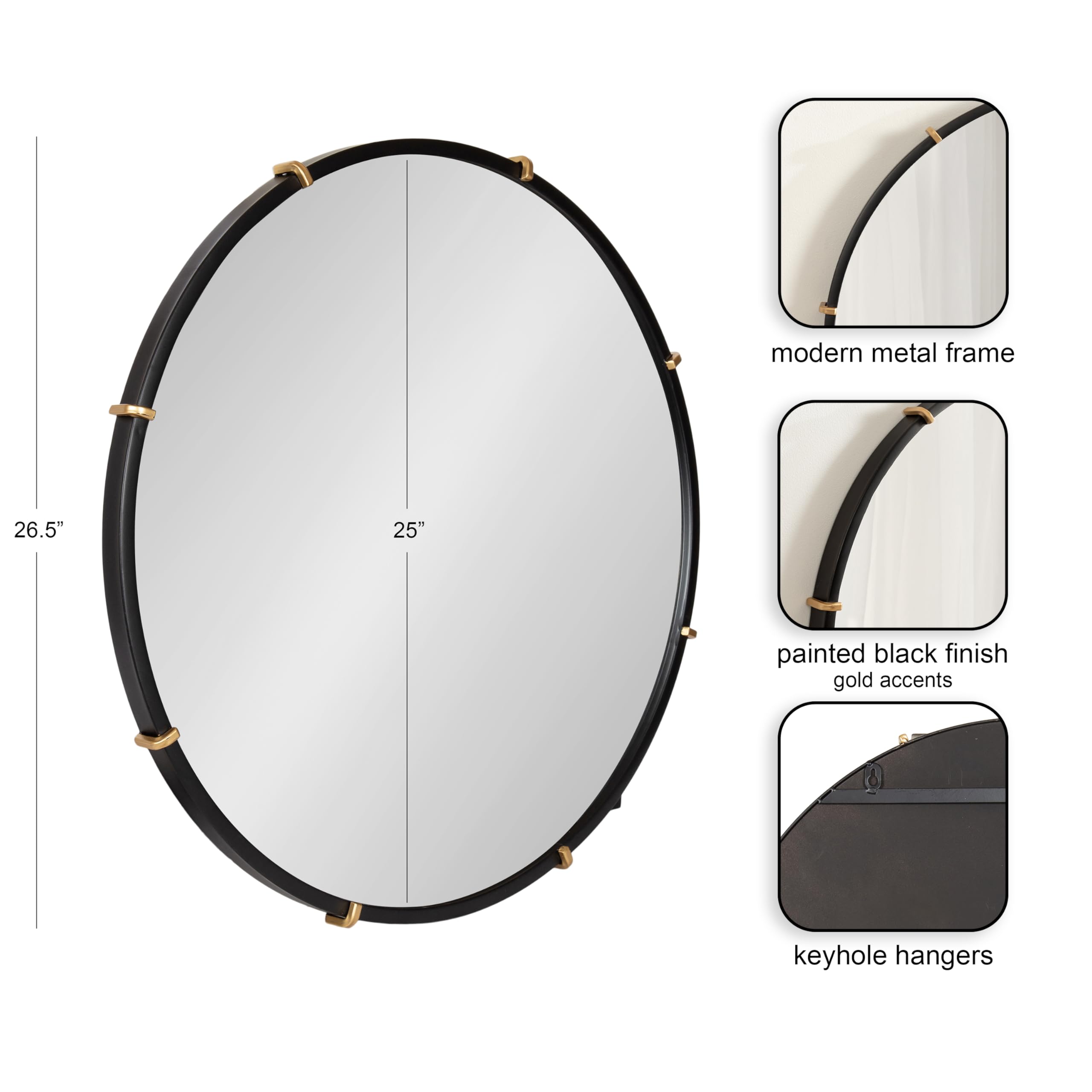 Venturi Modern Round Metal Wall Mirror - 27 Inch Black & Gold