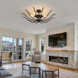 Semi Flush Mount Ceiling Light, 6-Light Modern Close to Ceiling Light Fixtures, 31.5" Kitchen Ceiling Lights Black Light Fixture for Dining Room Living Room Bedroom Bathroom Entryway Hallway Farmhouse