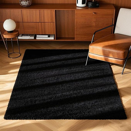 Area Rugs 9x12 Living Room, Black Large Area Rug Shag Shaggy Carpet Soft Plush Furry