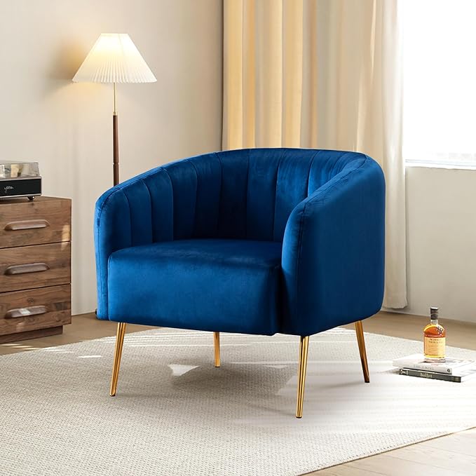 Comfy Velvet Accent Chair Armchair Barrel Chair with Gold Metal Legs Cozy Padded