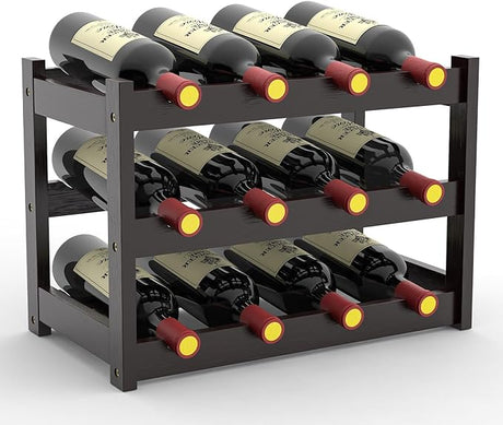 24-Bottle Wine Rack Freestanding Floor, 6-Tier Bamboo Wine Display Rack Storage Shelf