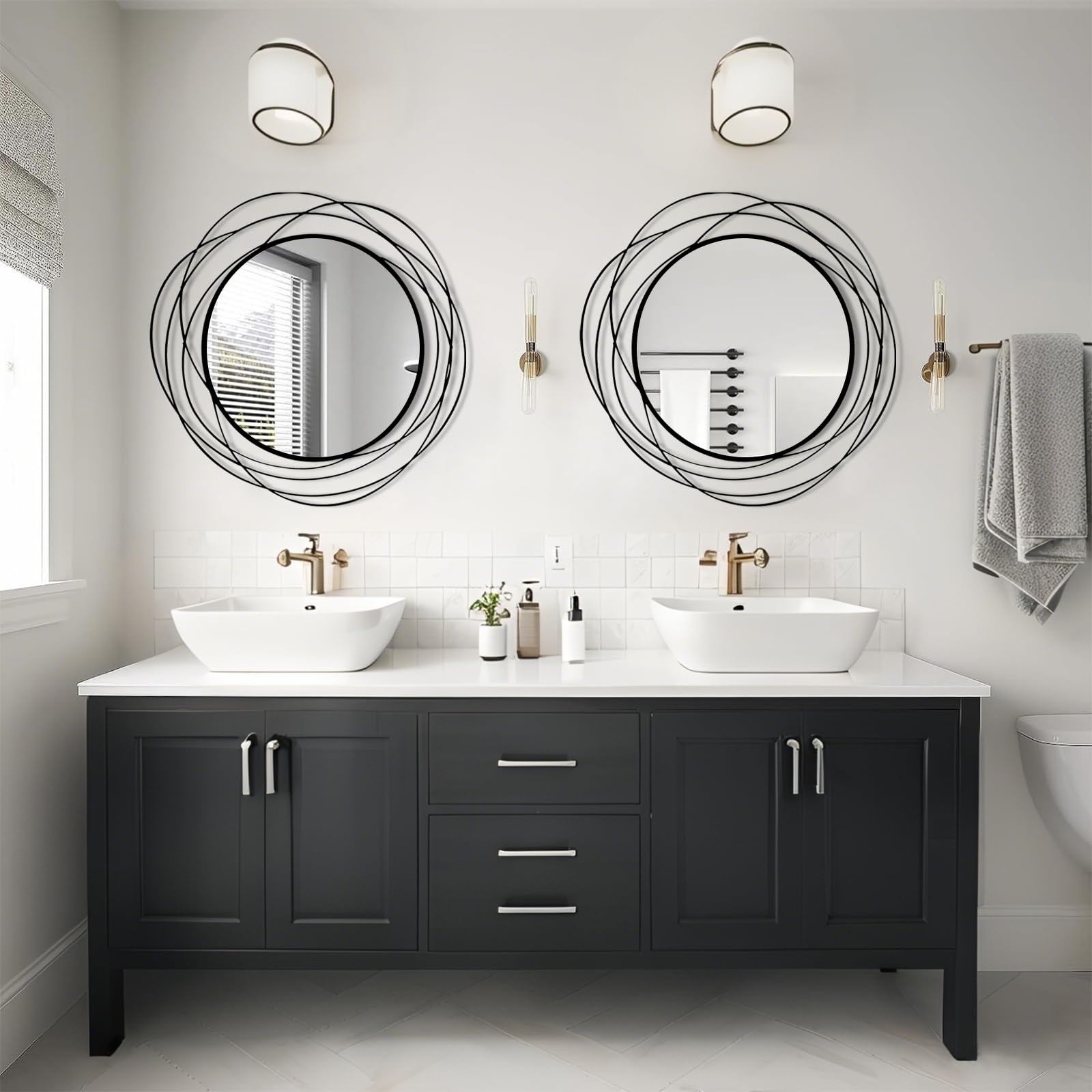 26.8" Round Black Wall Mirror - Large Circle Mirror with Metal Frame