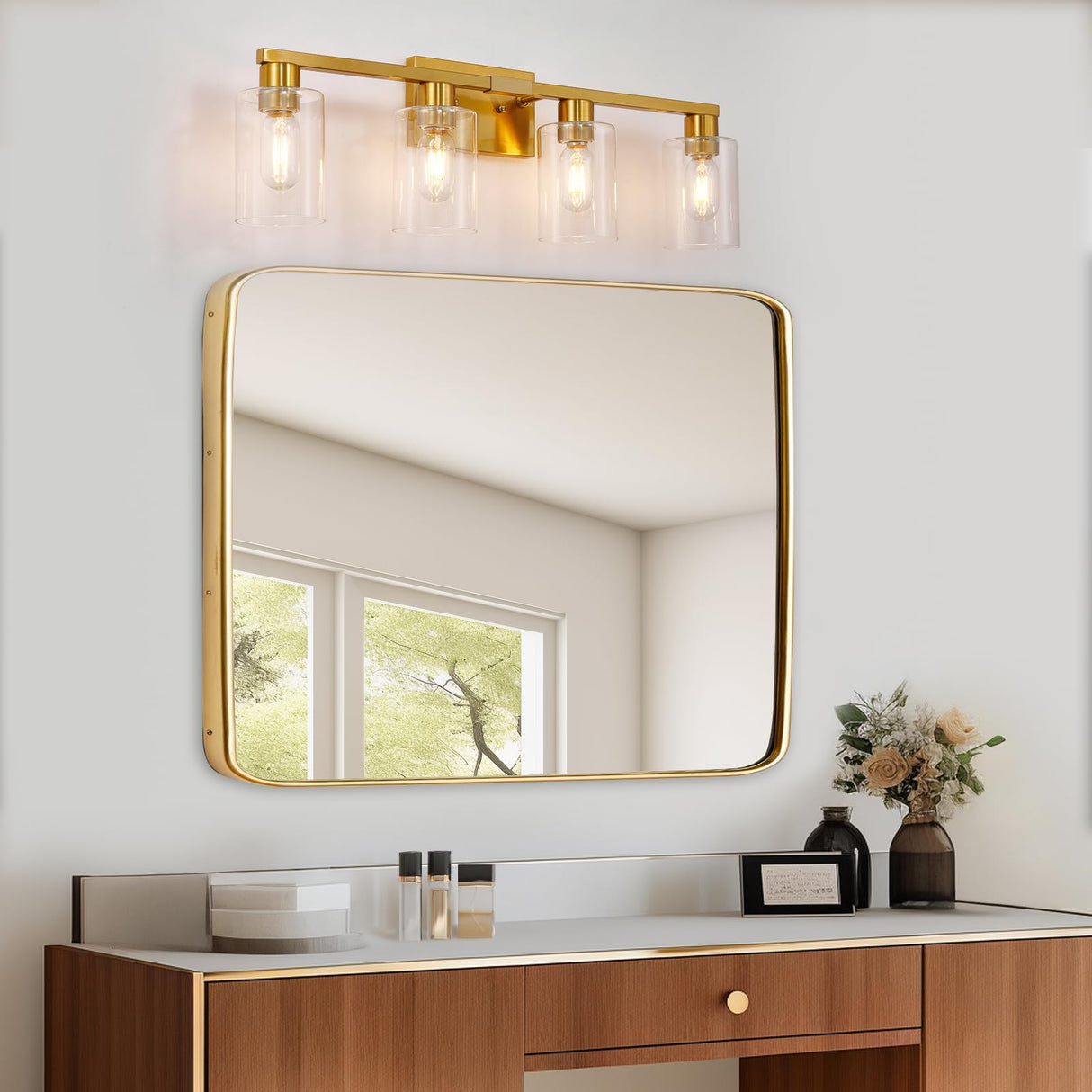 4-Light Vanity Lights,Modern Brushed Gold Bathroom Light Fixtures