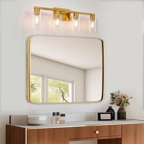 4-Light Vanity Lights,Modern Brushed Gold Bathroom Light Fixtures