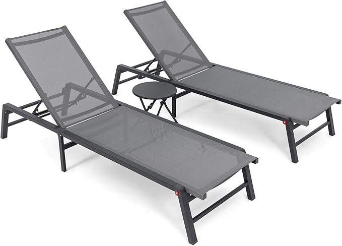 Chaise Lounge Chair Set of 2, Assemble-Free Aluminum Poolside Lounge Chairs for Outside