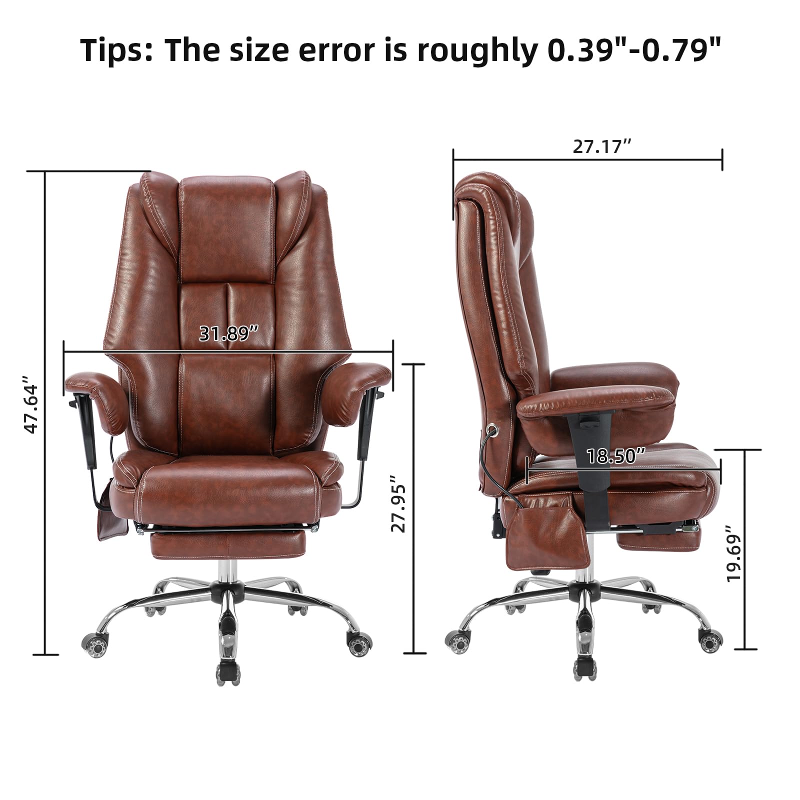 Big and Tall Office Chair 400LBS Weight Capacity, PU Leather High Back Ergonomic Office