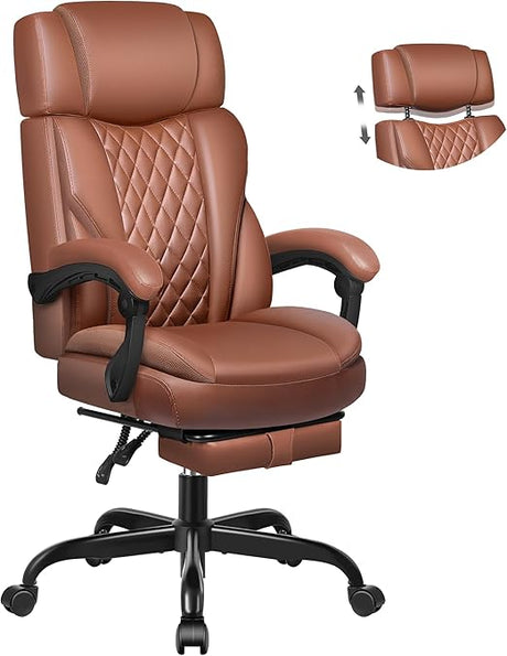 Executive Leather Office Chair, Big and Tall Office Chair with Footrest Home Office Desk