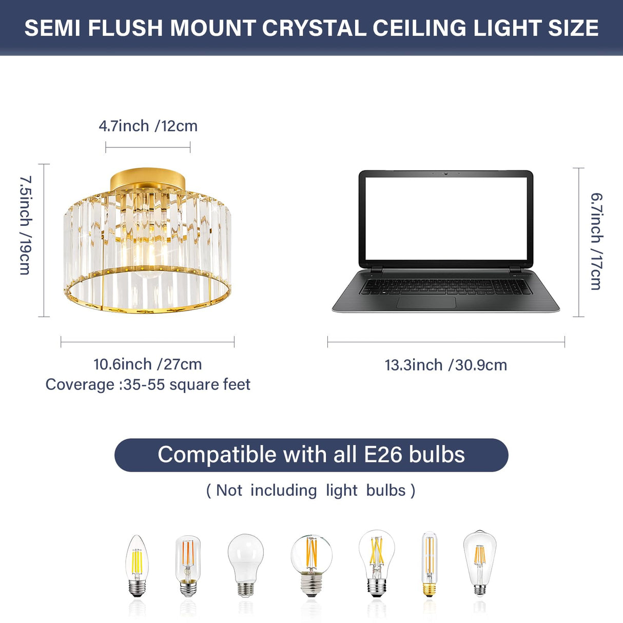 Modern Gold Semi Flush Mount Ceiling Light Crystal Hallway Light Fixture Metal Close