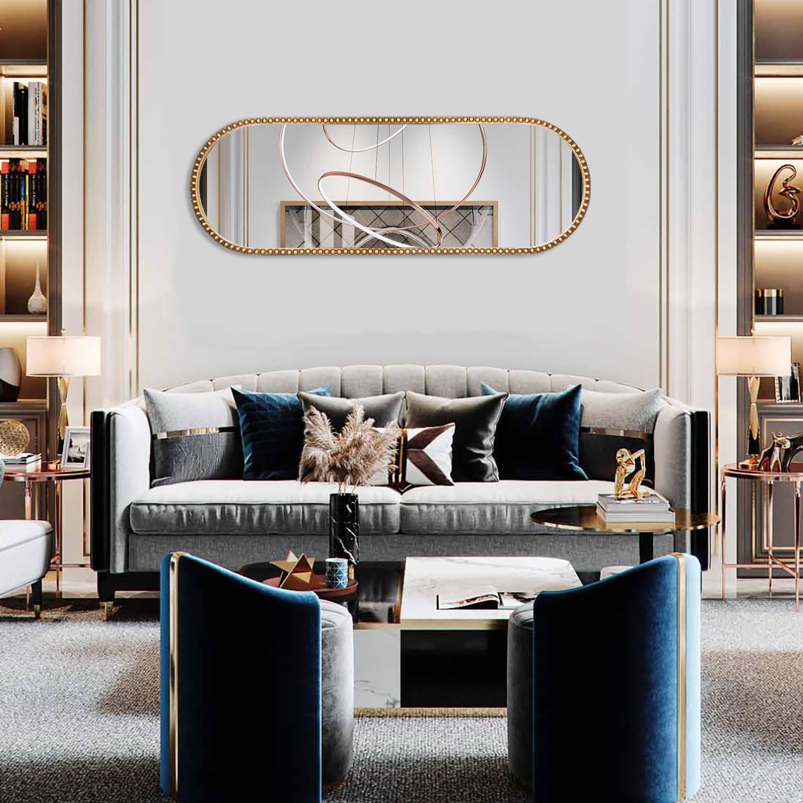 Oval Full Length Mirror,  Metal Beaded Frame Mirror