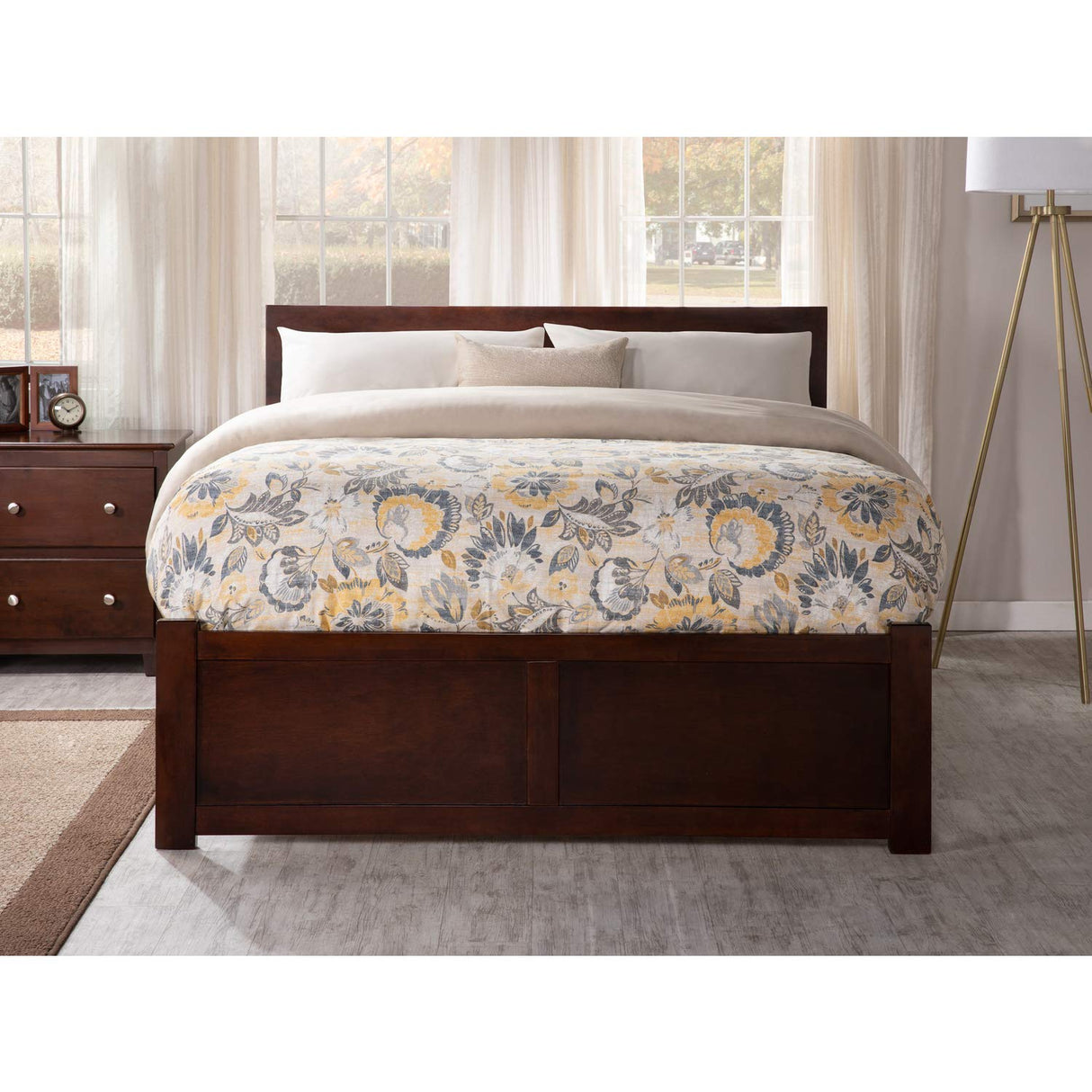 Platform Bed with Flat Panel Footboard and Turbo Charger with Urban Trundle Walnut
