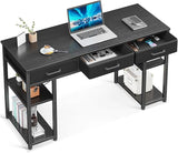 Office Small Computer Desk: Home Table with Fabric Drawers & Storage Shelves, Modern Writing Desk, Grey Oak, 48"x16"