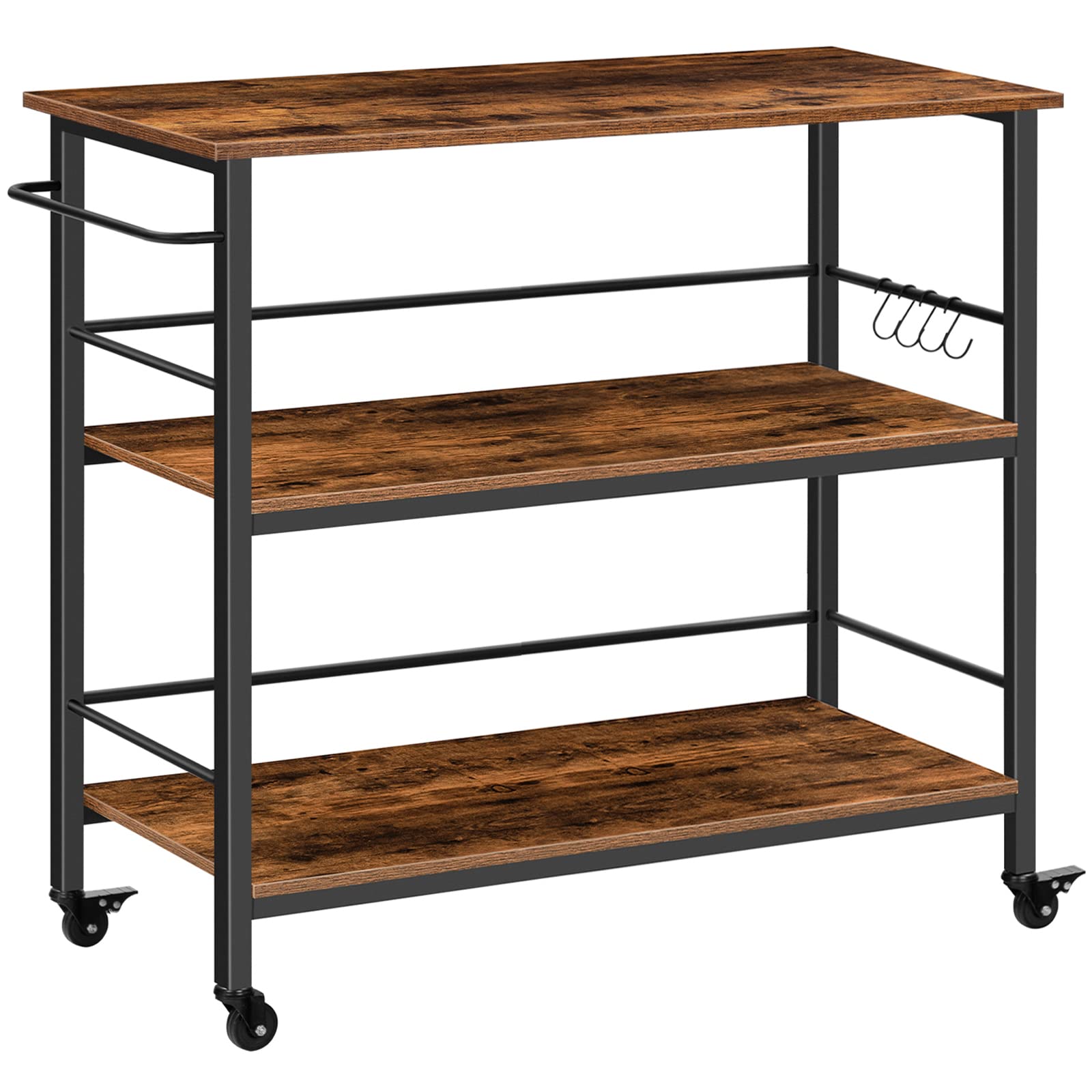 Kitchen Island with Storage,Industrial Kitchen Counter with Hooks and Side Enclosures