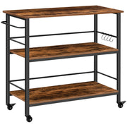 Kitchen Island with Storage,Industrial Kitchen Counter with Hooks and Side Enclosures