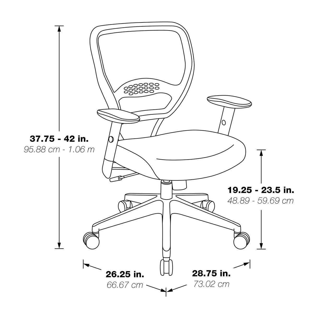 Seating Professional AirGrid Dark Back and Padded Black Eco Leather Seat, 2-to-1