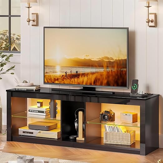 LED TV Stand for 55-65 Inch TVs with Power Outlets