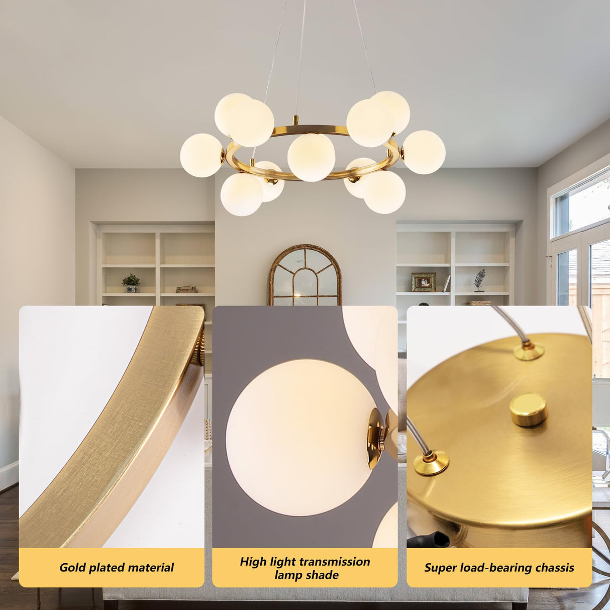 12 Lights Modern Globe Chandelier,Mid Century Gold Bubble Chandelier